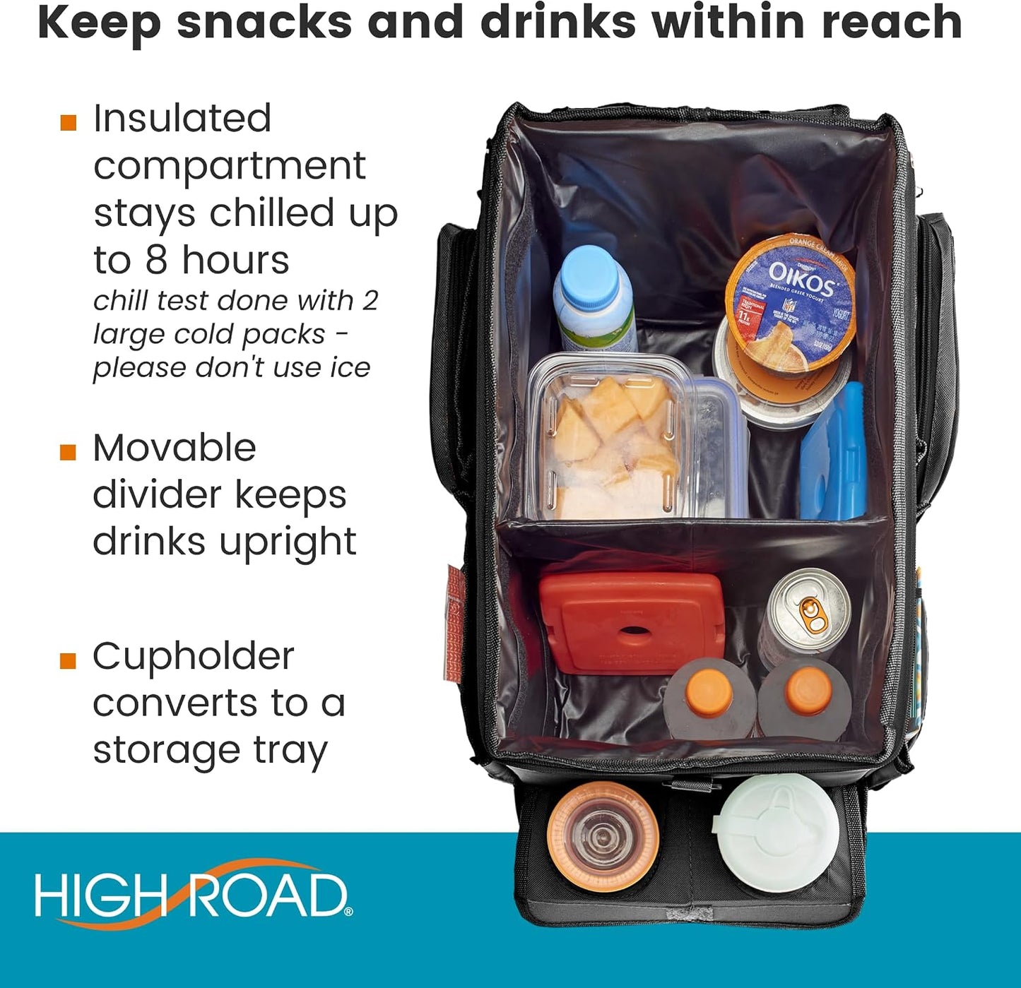 High Road CarHop Front Seat Car Organizer with Car Cup Holder, Passenger Seat Tray and Padded Filing or Cooler Compartment with Side Pocket Storage