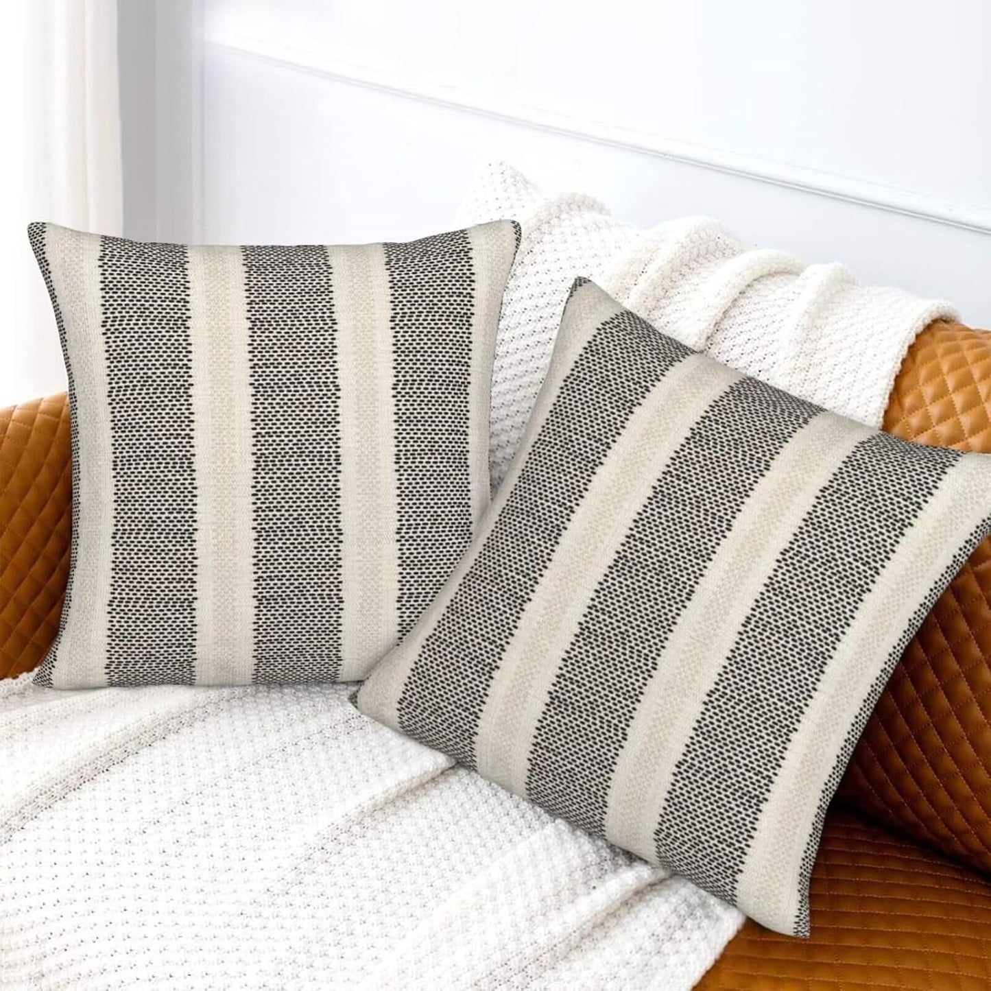 Black Polka Dot Pillow Covers 16 x 16 Inch Set of 2 Boho Striped Decorative Outdoor Throw Pillow Covers Linen Modern Geometry Cushion Cases for Home Sofa Couch Living Room Decor