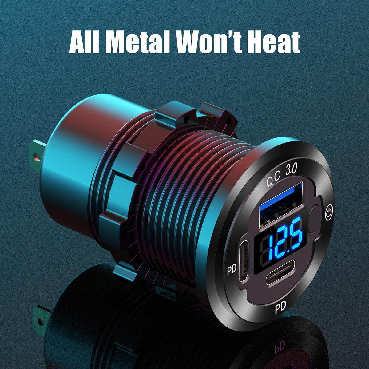 12V USB Outlet 3 Port Car Charger Socket, 78W Dual PD USB C 30W and Quick Charge3.0 Port Aluminum Charger Waterproof with Voltmeter and Button Switch for Boat Marine Motorcycle RV Truck Golf Cart, etc