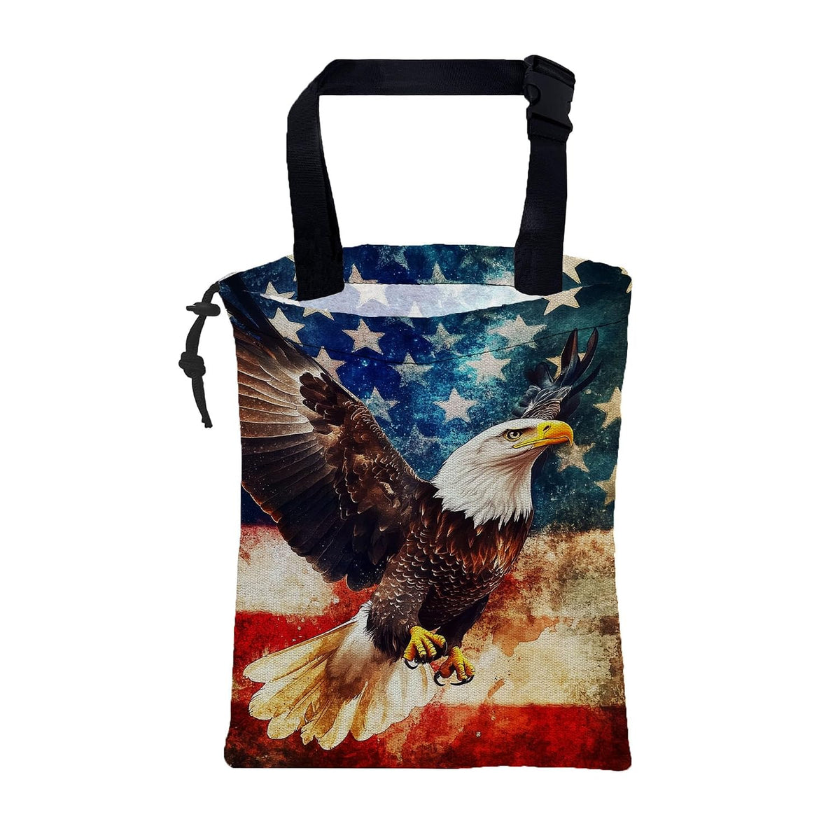 Car Garbage Bag Bald Eagle American Flag Drawstring Car Trash Bag Hanging for Back Seat with Adjustable Buckle Canvas Vehicle Trash Can Easy-to-Install