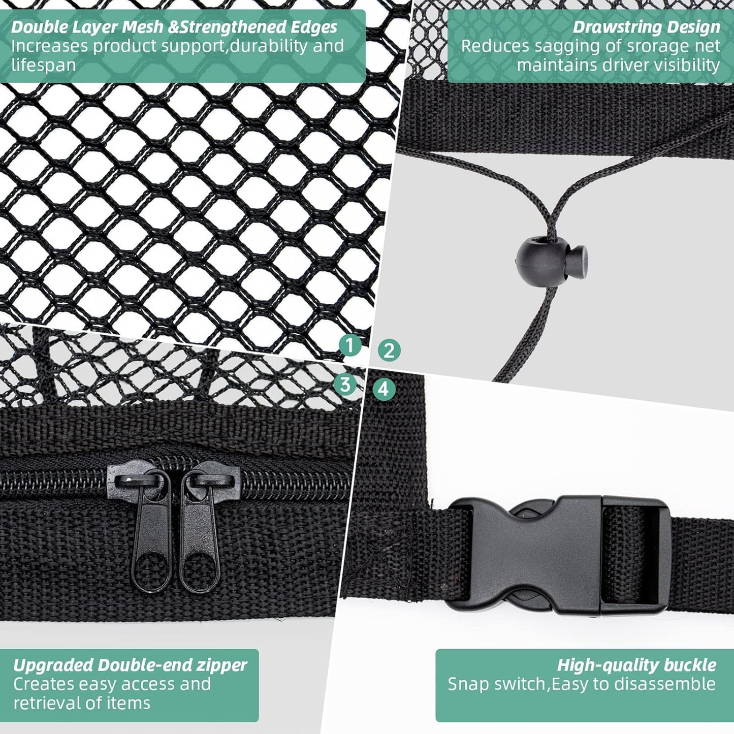 Car Ceiling Cargo Net 35.4" x 23.6", Double Layer Roof Storage Organizer for SUV,Overhead Mesh Holder with Reinforced Straps,Road Trip Essentials for Camping Travel Fits 4 Handle Vehicles