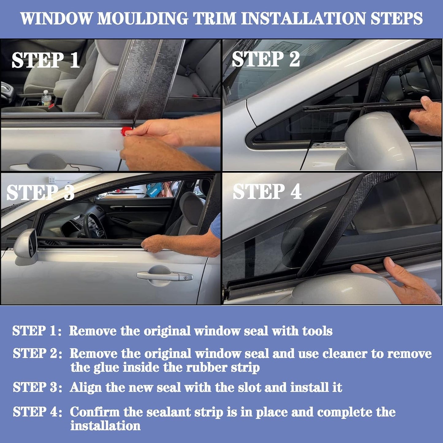4Pcs Window Moulding Trim Seal Belt Fit for 03-08 Corolla | Compatible with 2003-2008 Toyota Corolla, Window Moulding Trim Weatherstrip, Replaces 75730-02180 75710-02200 75720-02200
