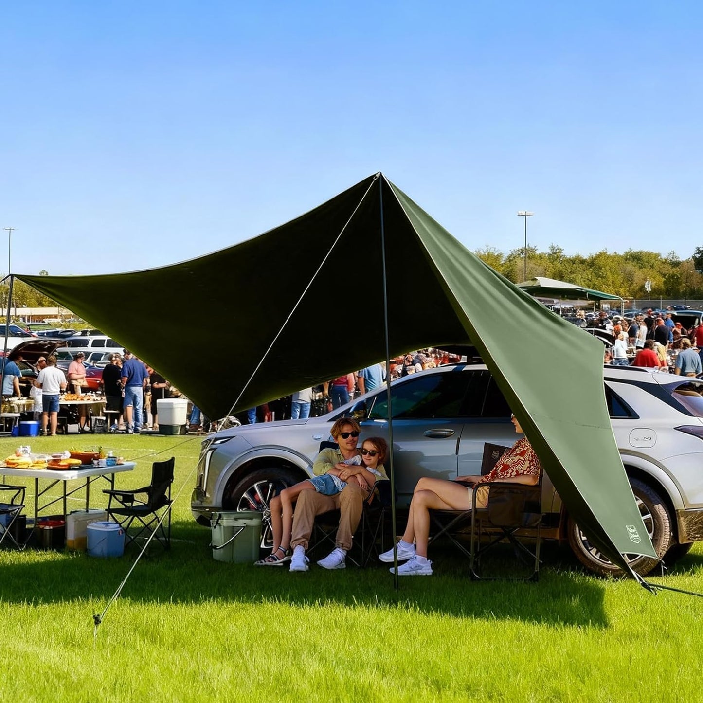 TIMBER RIDGE 19x9.8ft Retractable Vehicle Awning with Blackout Coating Roof Rack Pull-Out Sun Shade Overland Camping, Waterproof Sun Shelter for Car/Truck/Jeep/SUV/Van Green