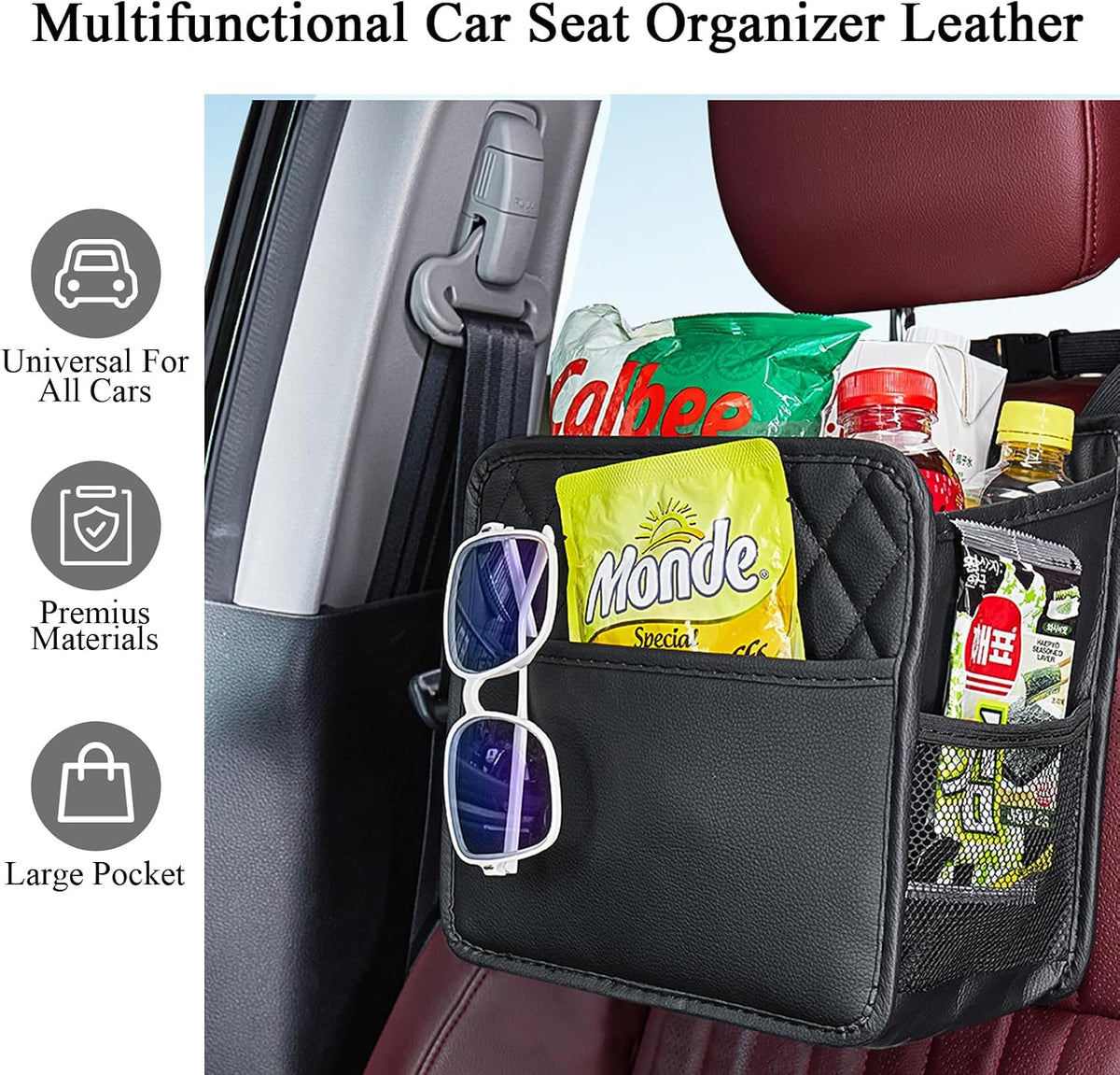Backseat Car Organizer, Large Hanging Car Organizer Backseat Leather Front & Backseat Multifunctional Waterproof Car Organizers and Storage Back Seat (Black 2Pack)