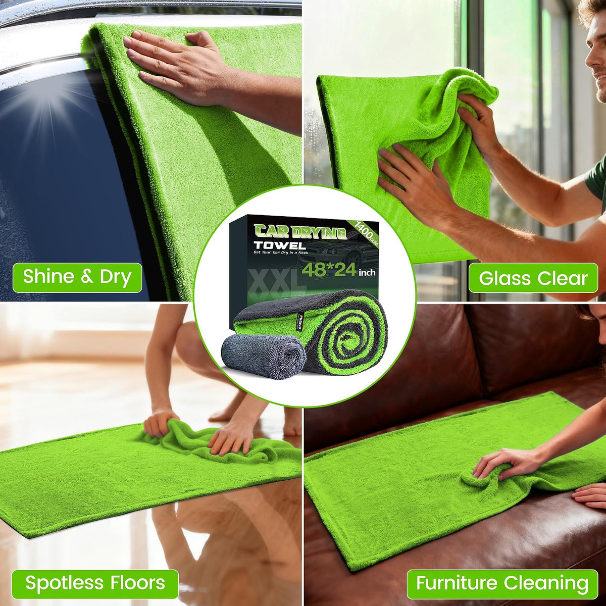 PUGPIU 1400GSM Microfiber Car Drying Towel Detailing Extra Large 48"x24"