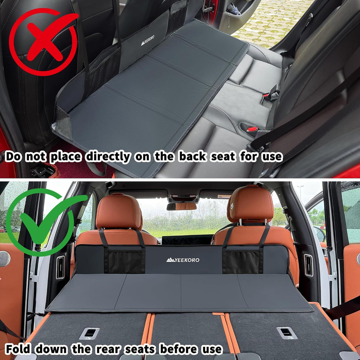 Car Rear Seat Mattress Extension Plate, Foldable Car Back Seat Extender，Portable Mattress for Sleeping, Increase Travel Trunk Space and Car Bed Camping Space for Cars, SUV, Model Y/3