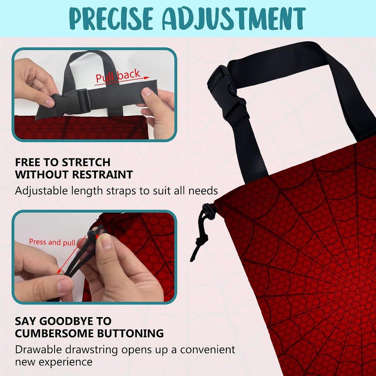 Car Garbage Bag Red Spider Web Drawstring Car Trash Bag Hanging for Back Seat with Adjustable Buckle Canvas Vehicle Trash Can Easy-to-Install