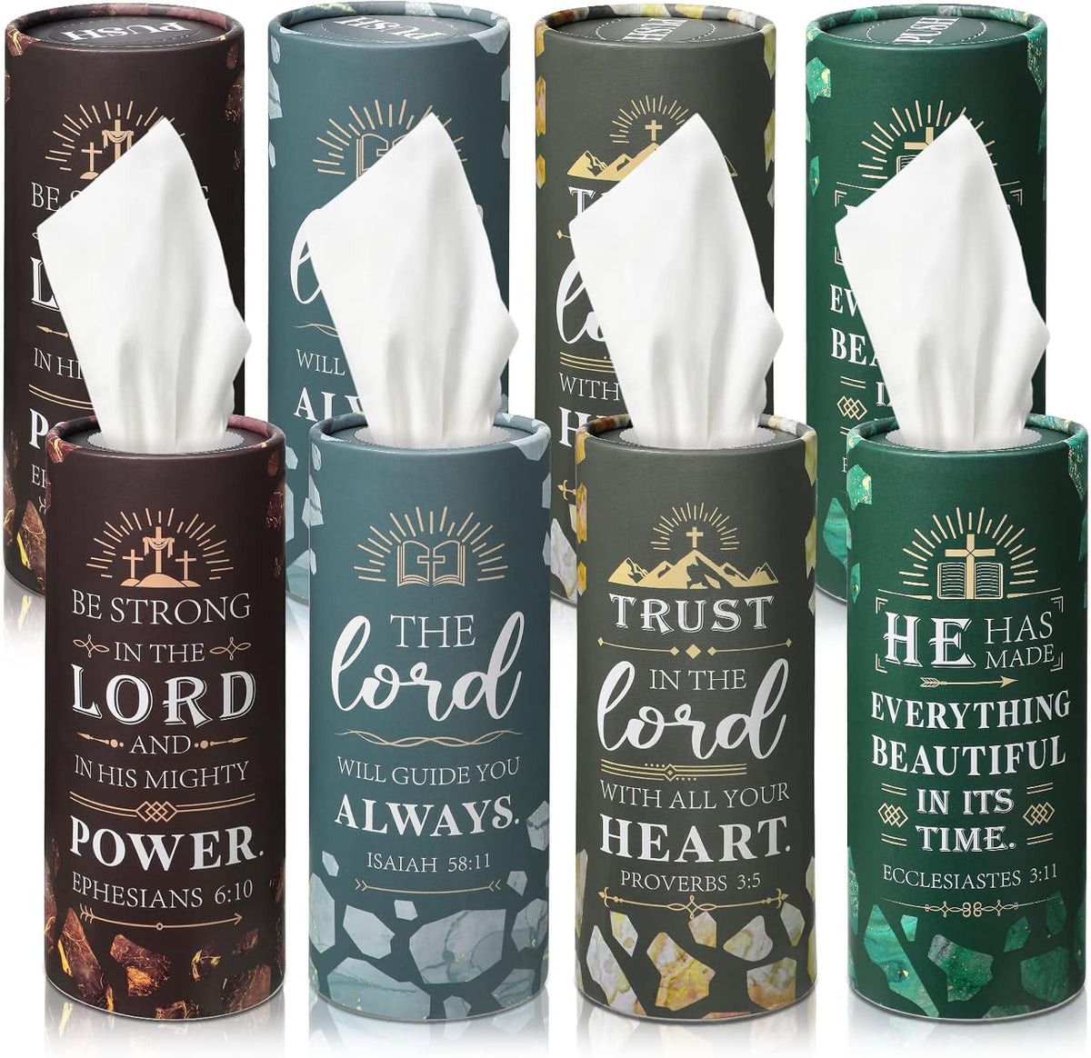 PerKoop 8 Pcs Car Tissue Holder Christian Verses Cylinder Boxes with Facial Tissue Bulk Religious Disposable Round Bible Napkins for Women Teacher Prayer Nurse Mother's Day Holiday Supplies Gifts