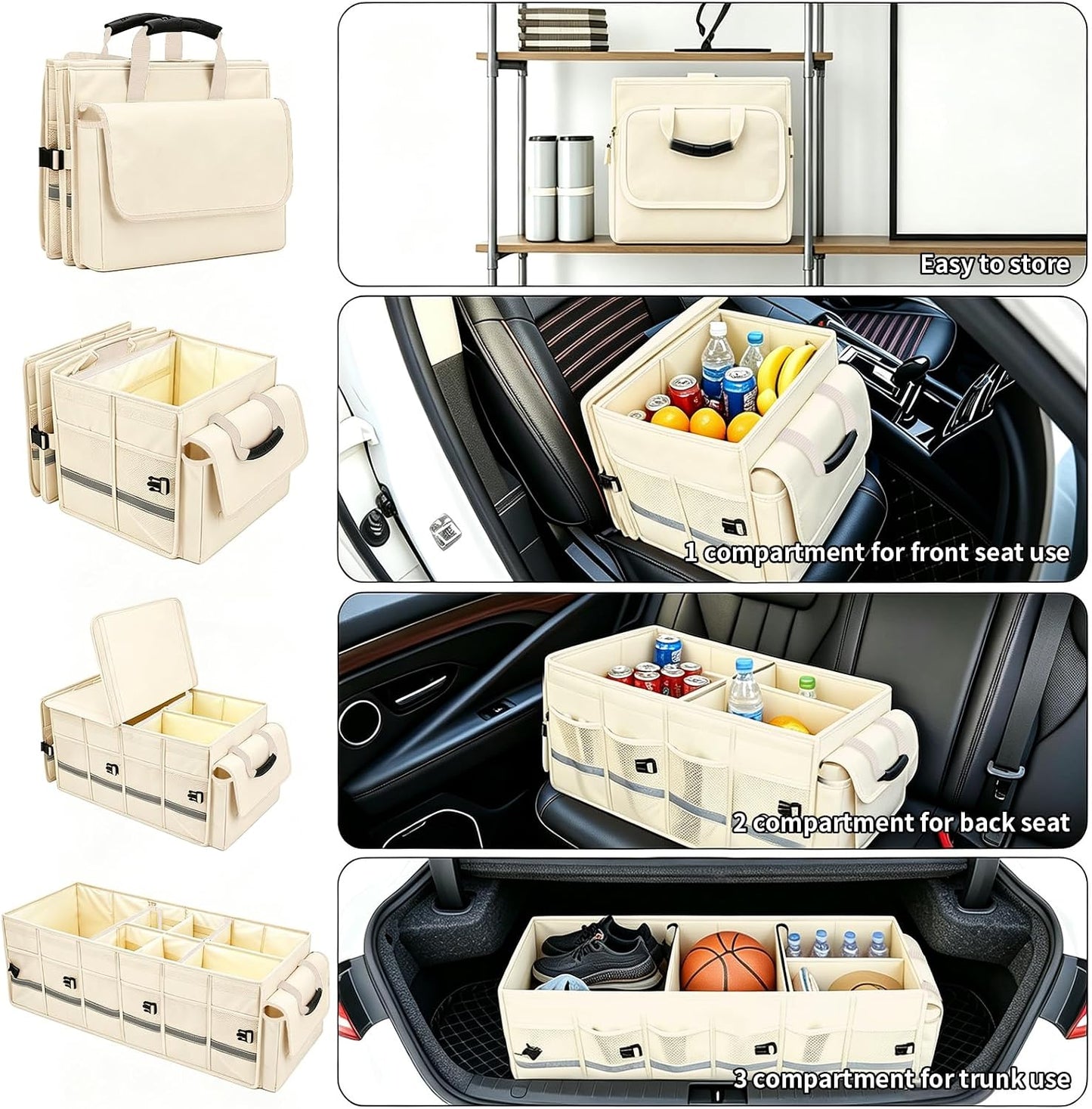 GDNasist Car Trunk Organizer and Storage with Lid & Removable Cooler Bag, Car Accessories 6 Removable Dividers for Custom Space, Collapsible Trunk Organizers Interior for SUV & Sedan, Large