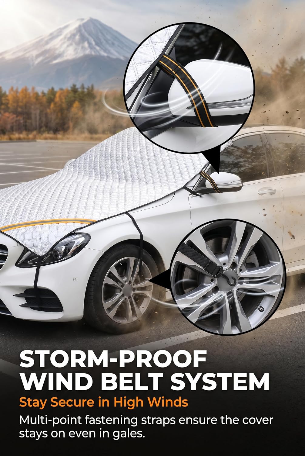 Half Car Cover, Windshield Cover for Ice & Snow, Snow Shield Car Covers, Aluminum Foil Heat Block Sunshade Hood Covers, Universal for Most Cars, SUVs, Trucks 79X59 Inch (Silver)