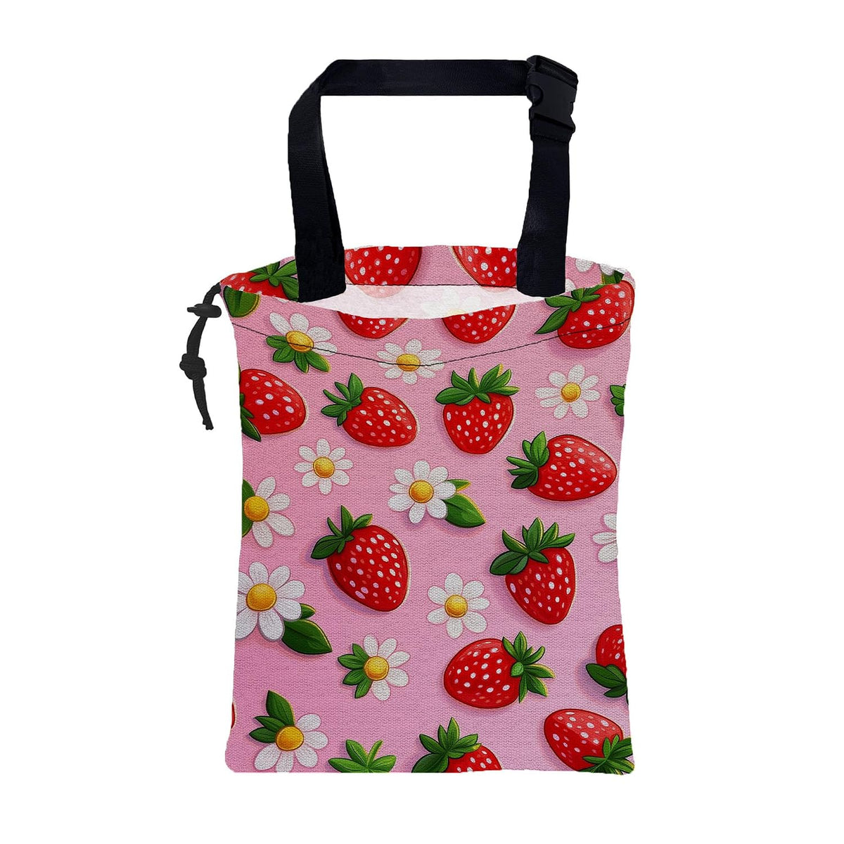 Car Garbage Bag Abstract Strawberry and Floral Hanging Canvas Car Trash Bag Drawstring Car Back Seat Organizer for Car Back Front Seat Console with Adjustable Buckle