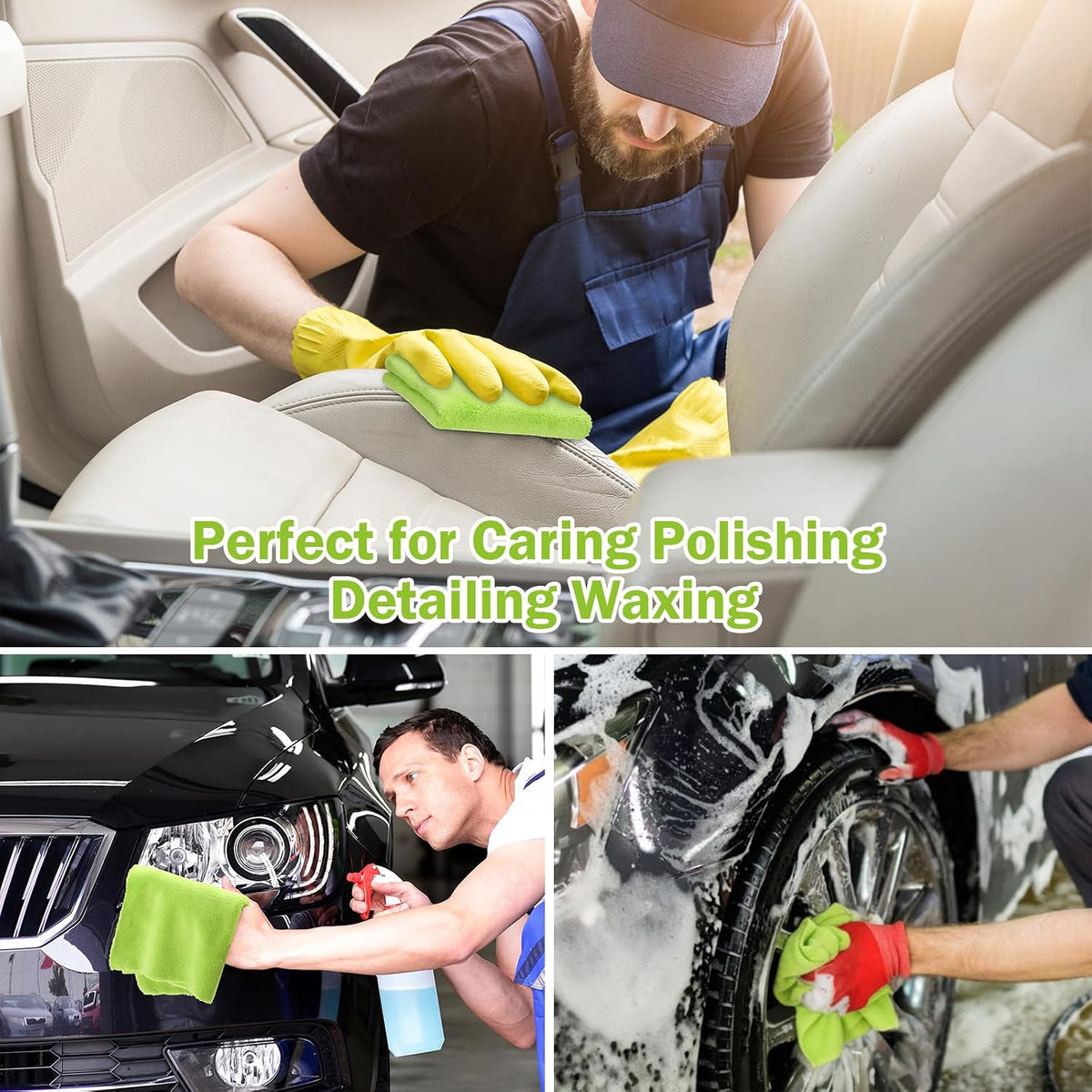 Tallew Car Microfiber Towels, Light Green, 16 Pcs