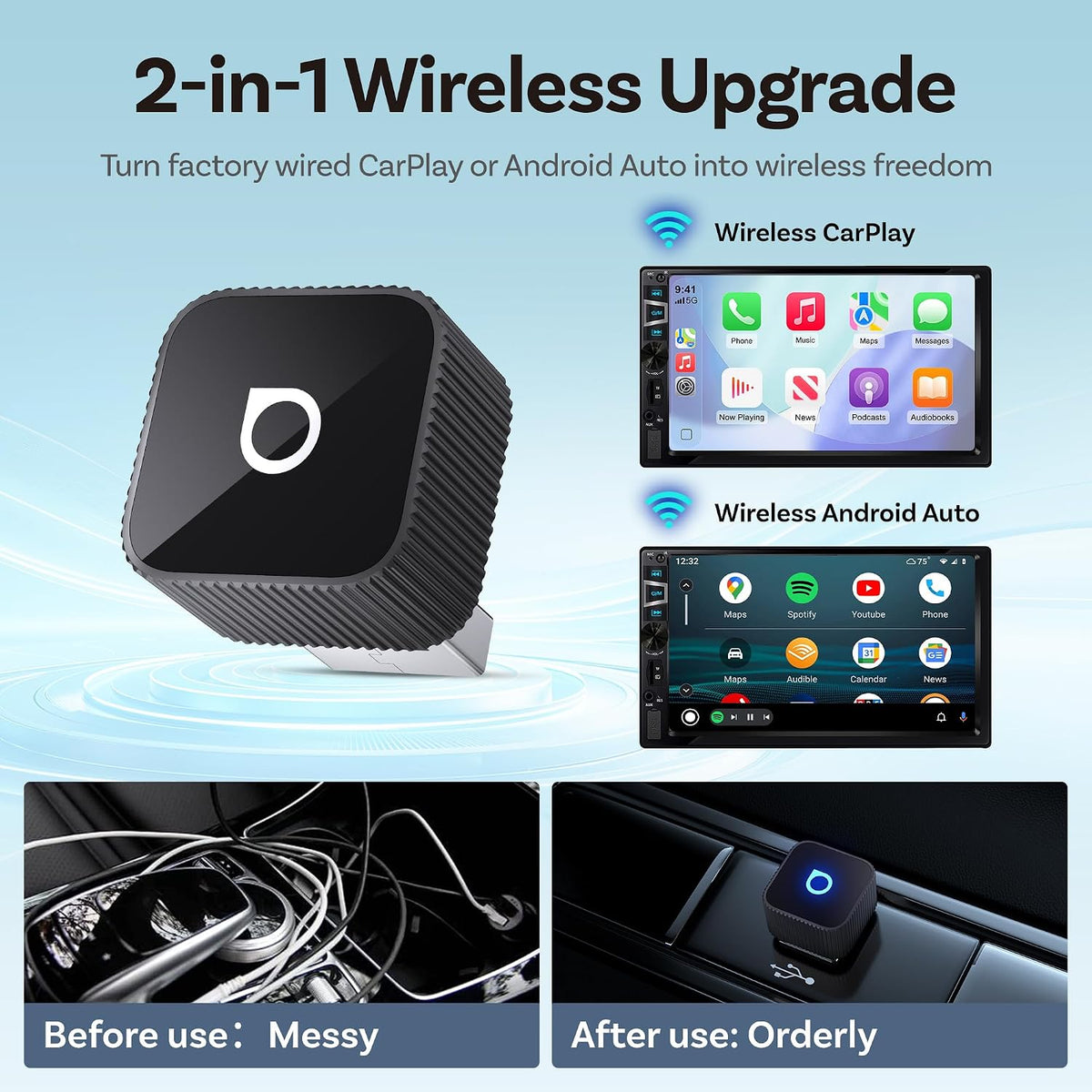 OTTOCAST Mini Slim Wireless CarPlay Adapter & Android Auto Adapter