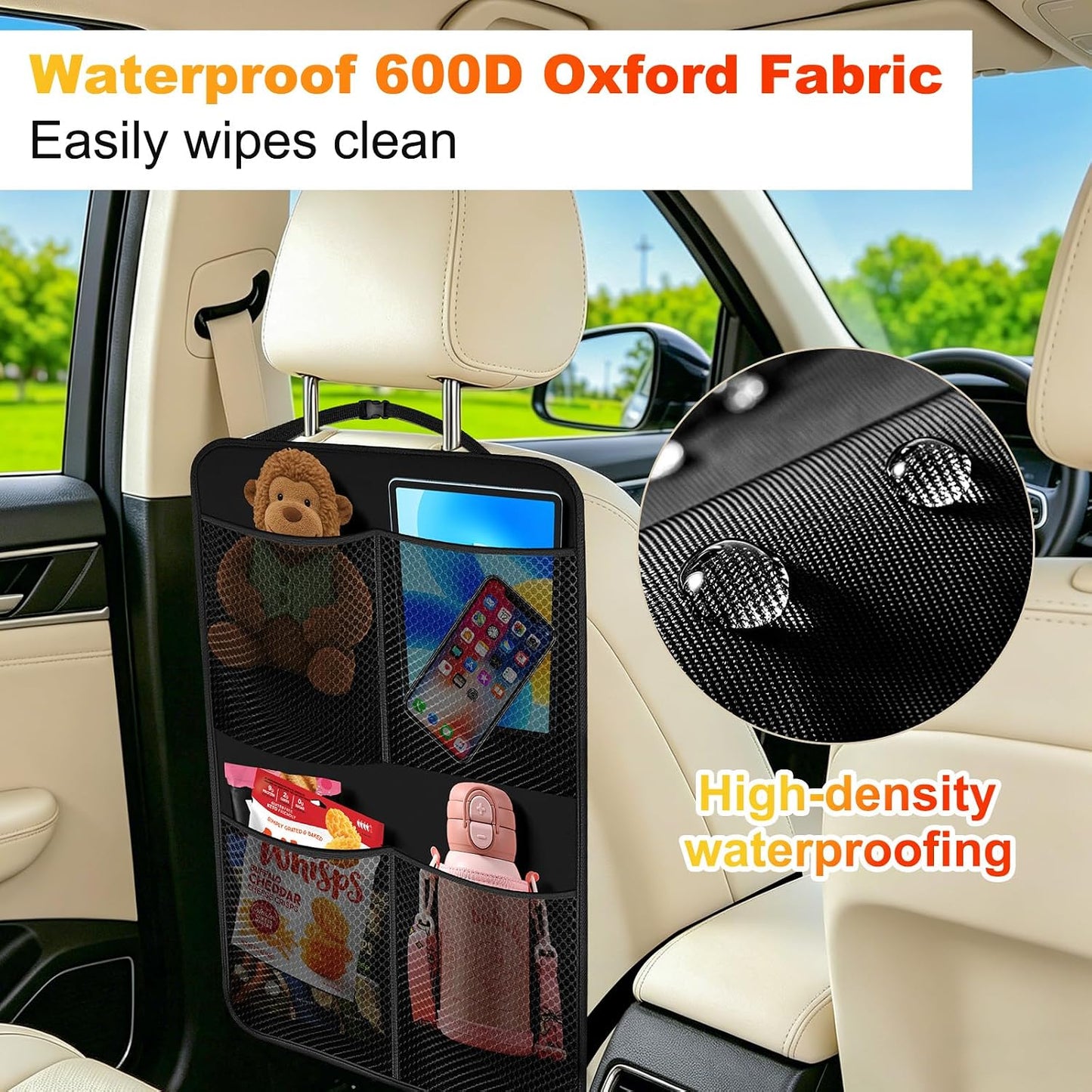2 Pack Back Seat Cover For Kids + 4 Pocket Storage Organizer,Car Kick Mats Backseat Protector, Car Seat Back Protectors Backseat Organizer For Vehicles