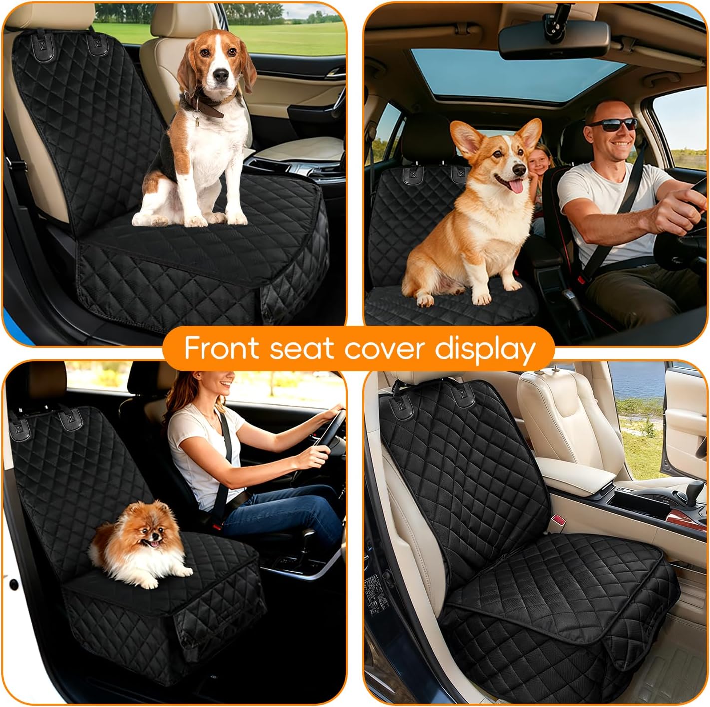 Dog Car Seat Cover for Front Seat, Waterproof & Scratch-Proof Pet Seat Protector, Nonslip Car Seat Cover for Dogs, Universal Fit for Cars, Trucks & SUVs, Standard Size