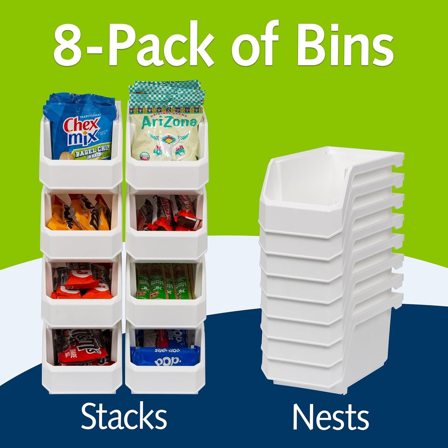 ReadySpace Plastic Containers for Organizing and Storage Bins for Closet, Kitchen, Office, Garage or Pantry Organization, Stackable Bins, Medium (11" x 5" x 5.5"), 8-Pack, White
