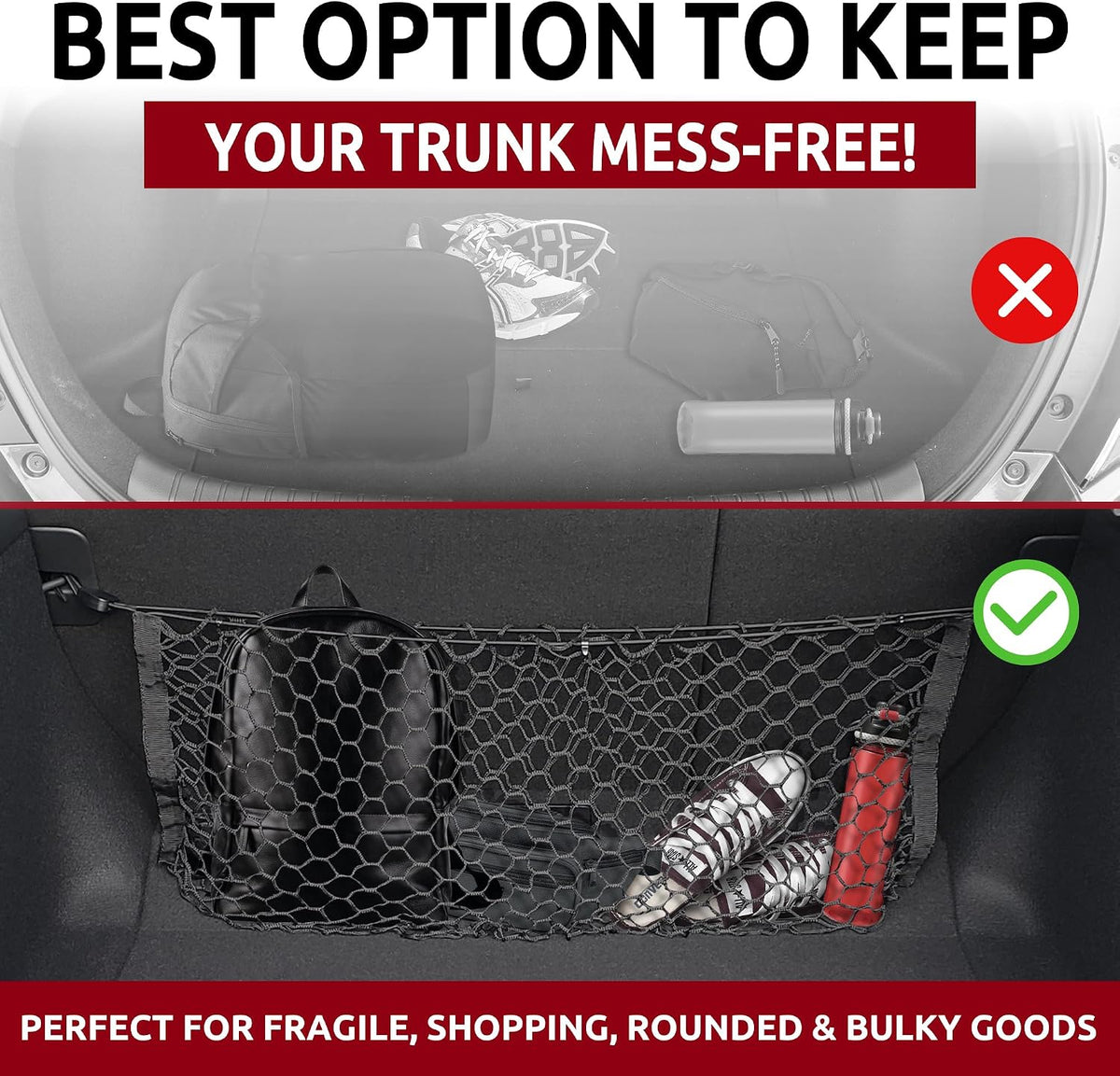Envelope Style Trunk Mesh Cargo Net Compatible with Honda Civic Hatchback 5 Door 2017-2021 - Car Accessories - Premium Trunk Organizers and Storage - Cargo Net for SUV - Vehicle Carrier Organizer