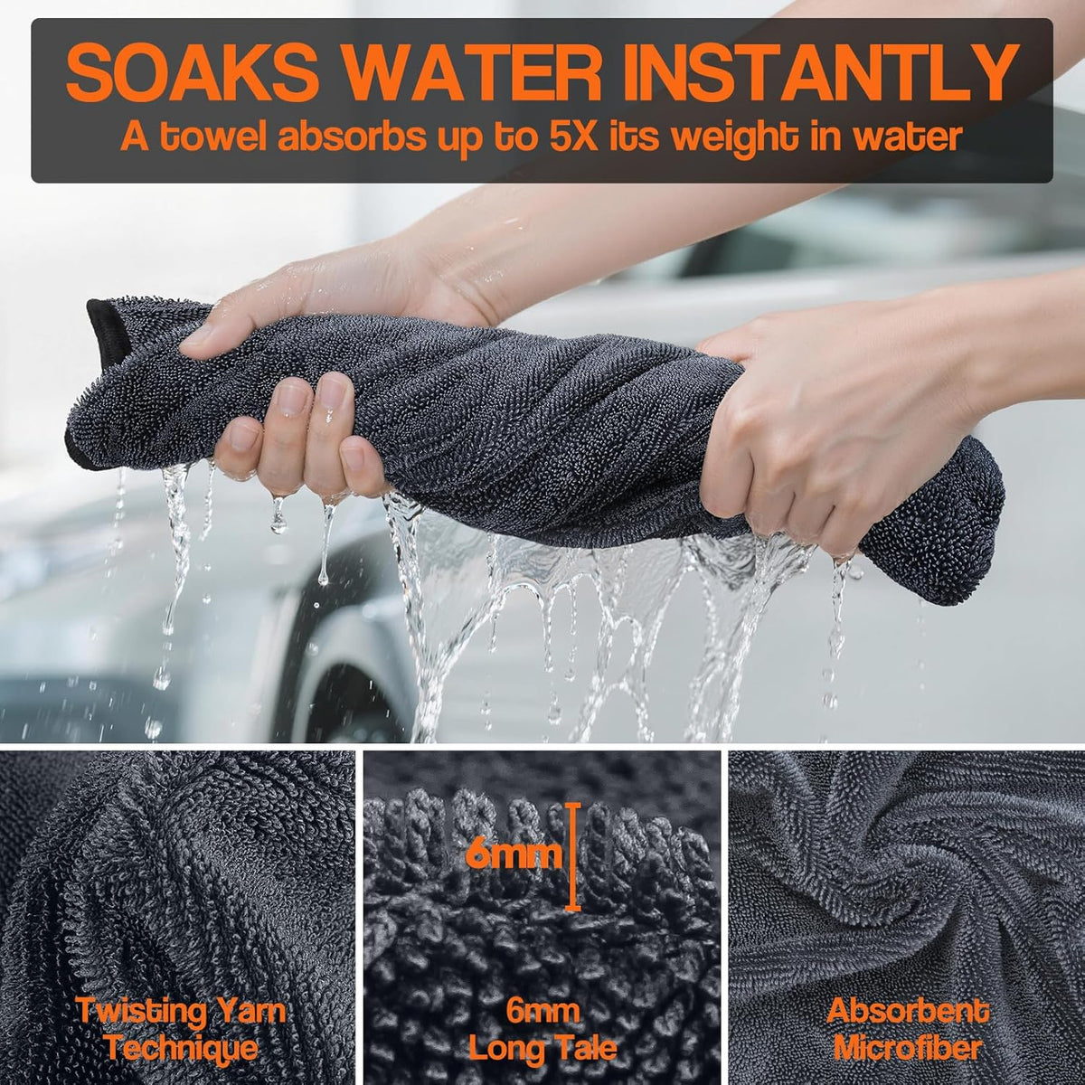 Car Drying Towels - 4 Pack 24 x 36 Inch Twisted Loop Microfiber Cloths