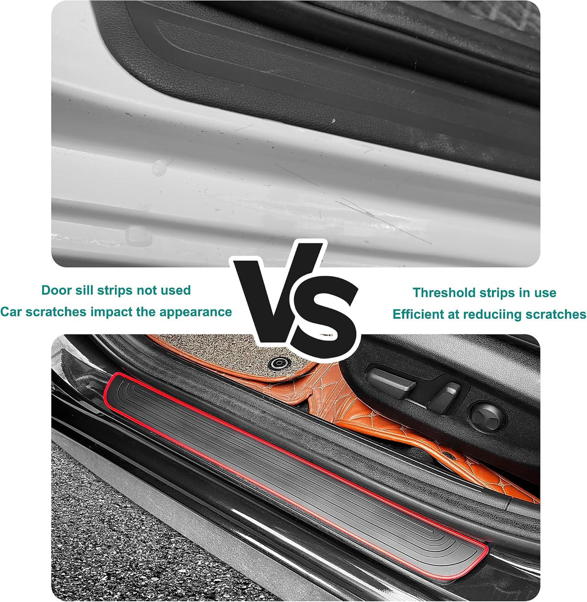 Car Door Sill Protector, 4PCS Anti-Scratch PVC Rubber Door Threshold Strip, Universal Waterproof Edge Guard for Car Truck SUV Exterior Paint Protection (Black and Red, 1.97IN)