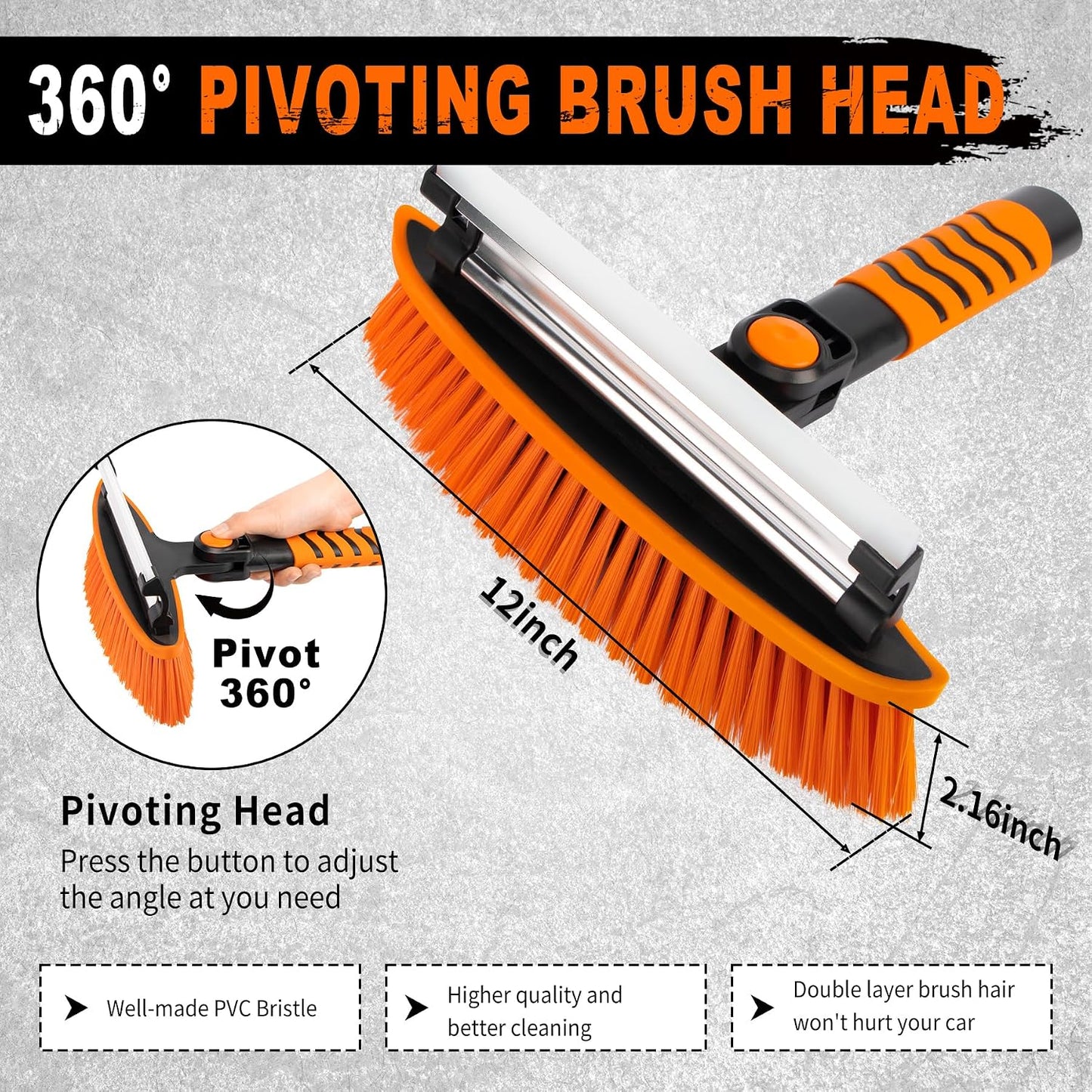 METOWARE 44'' Snow Brush and Ice Scrapers for Car Windshield, Extendable Snow Brush for Car with Ergonomic Foam Grip and 360° Pivoting Brush Head for Car SUV Truck
