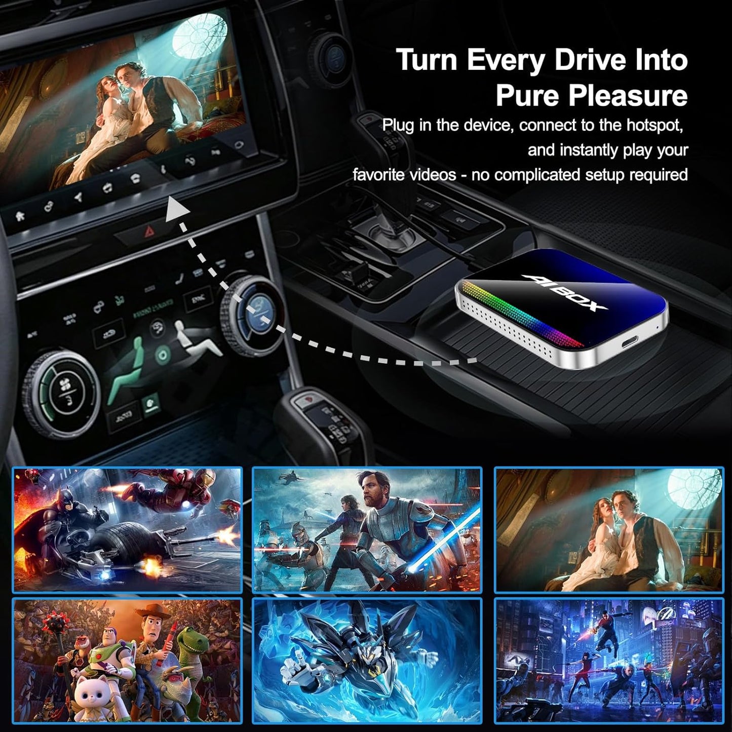 Magic AI Box, Wireless CarPlay Android Auto Adapter with Net-Flix YouTube TikTok, Built-in Play Store and Screen Mirroring, Plug and Play Video Adapter for OEM Factory Wired CarPlay Vehicles
