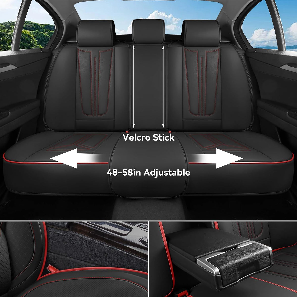 Car Seat Covers Full Set Black Red Line, Leather seat covers, Universal Fit
