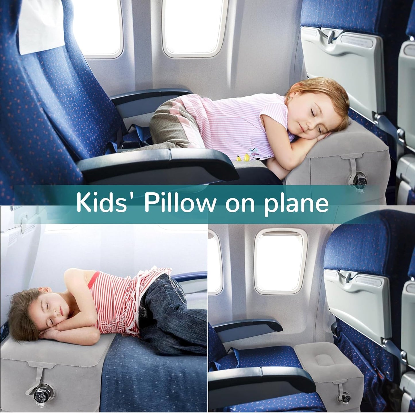 Inflatable Travel Foot Rest Pillow, Adjustable 3 Layers Height Leg Rest Pillow, Kids Airplane Bed, Adults Travel Essentials on Plane, Trains, Cars, Office, Home (Grey, 1 PC)