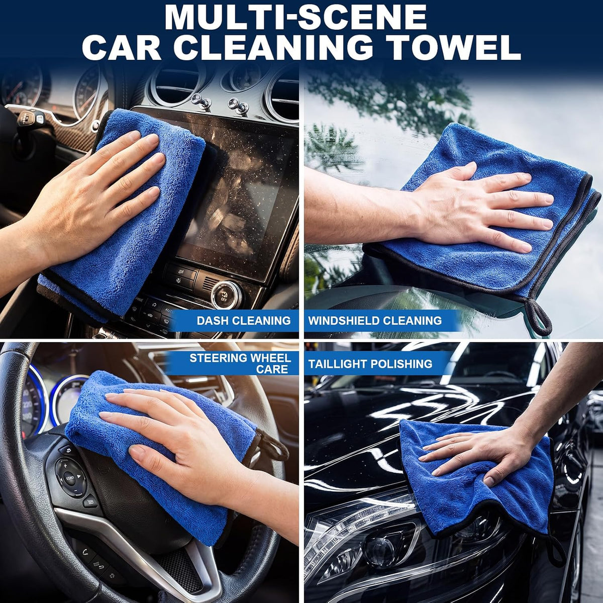 Nuenen 20 Pcs Microfiber Car Drying Towels 800 GSM Thick Plush, Blue
