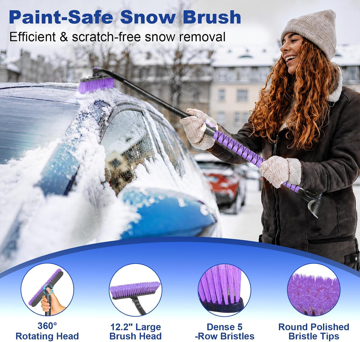 44 Inch Snow Brush with Ice Scraper for Car Windshield, Light Purple