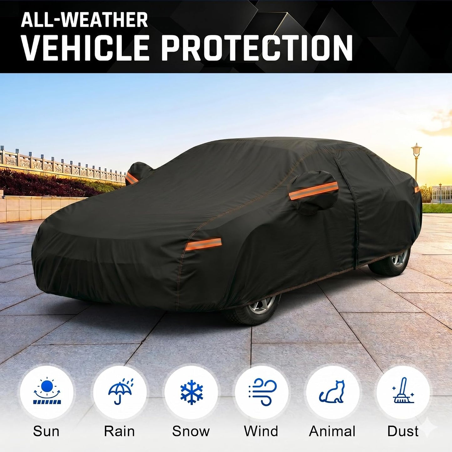 6 Layer Heavy Duty Car Cover Waterproof All Weather Protection with Cotton Liner, Full Exterior Outdoor Cover for Sun Rain Snow UV Protection, Fits Sedan 186-193 inchs