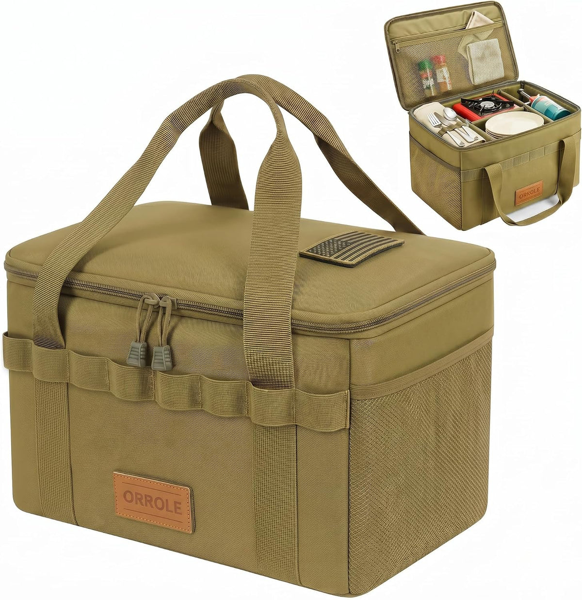 Camping Storage Bag 15L, Premium Camping Tote with Padded Dividers & Custom Patches, Durable Gear Organizer for Camp Kitchen, Trunk & Outdoor Essentials