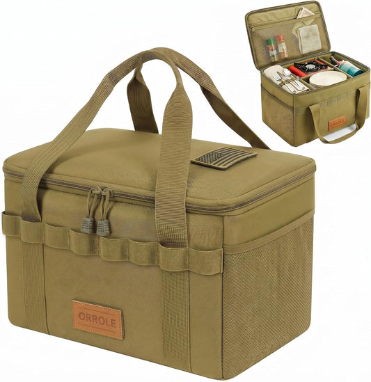 Camping Storage Bag 15L, Premium Camping Tote with Padded Dividers & Custom Patches, Durable Gear Organizer for Camp Kitchen, Trunk & Outdoor Essentials