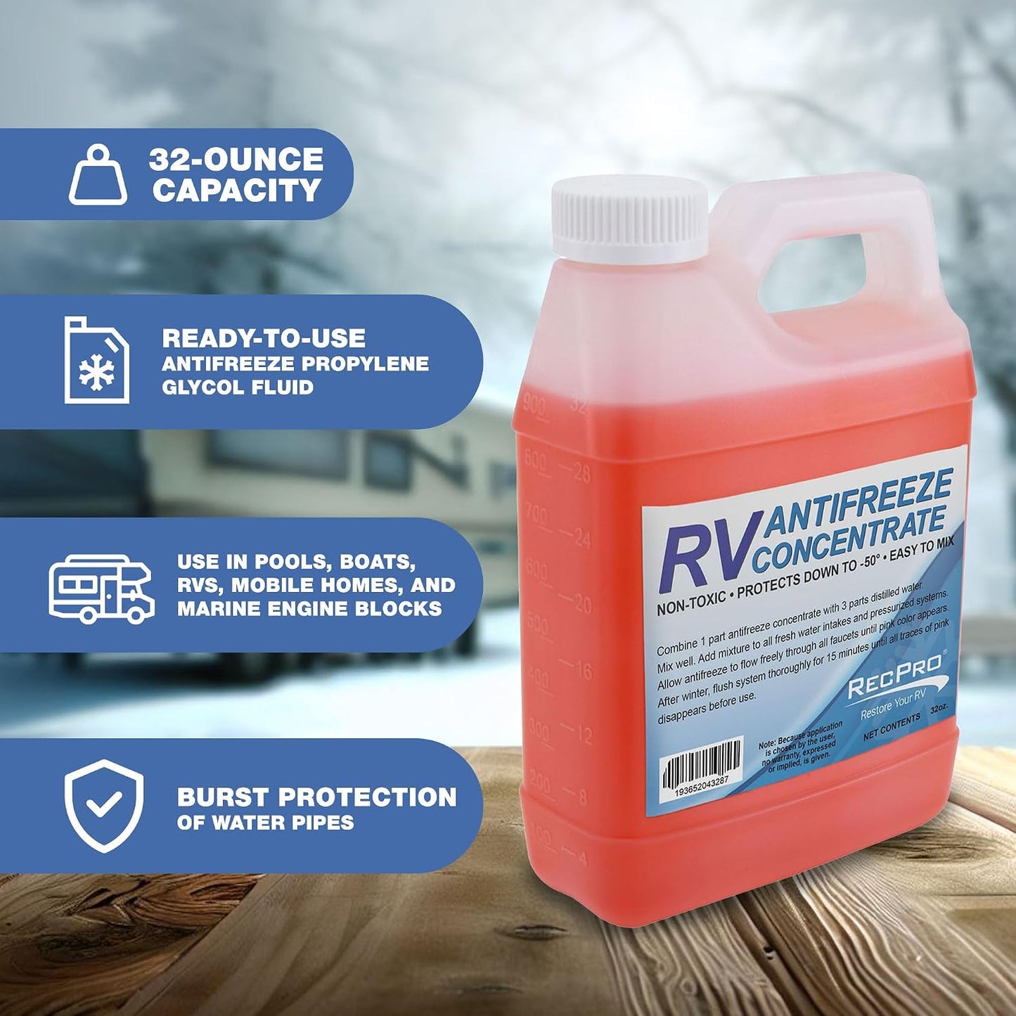 RecPro RV Antifreeze Concentrate | -50°F | 32 oz | 3 Pack