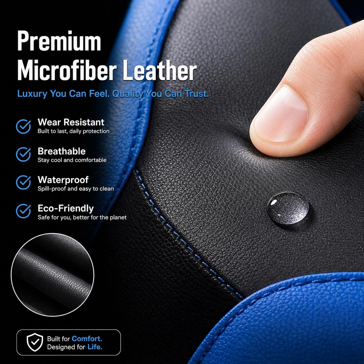 SHIAWASENA Microfiber Leather Car Steering Wheel Cover 15 Inch Black&Blue