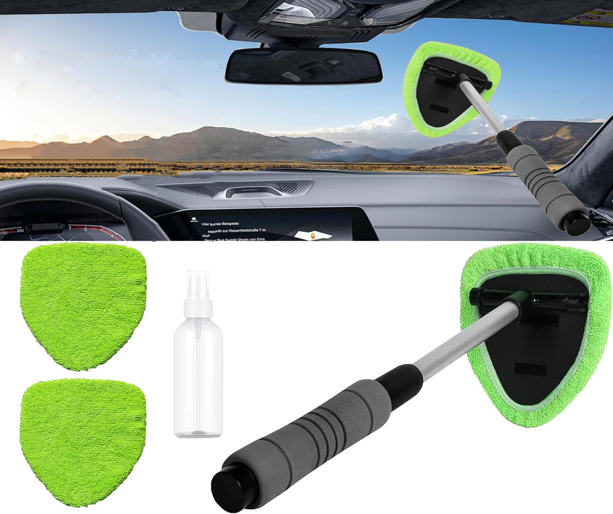 Car Windshield Cleaner Tool with Reusable Pads Extendable Handle(Blue)