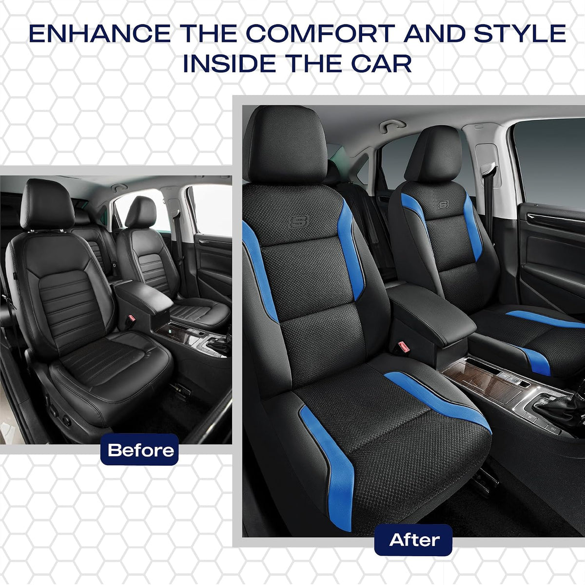 Skechers Memory Foam Car Seat Covers, Air Cool Mesh Thick Seat Covers,Car Seat Covers Front Seats Airbag Compatible, Automotive Comfort & Protection for Most Cars, Vans,Trucks, SUVs,Blue