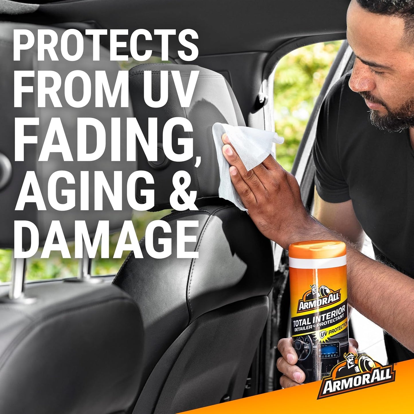 Armor All Total Interior Detailer and Protectant Wipes, 30 Count Canister | Car cleaner wipes for dashboards, consoles, seats, glass, and tech screens with Spring Air scent and no-shine finish