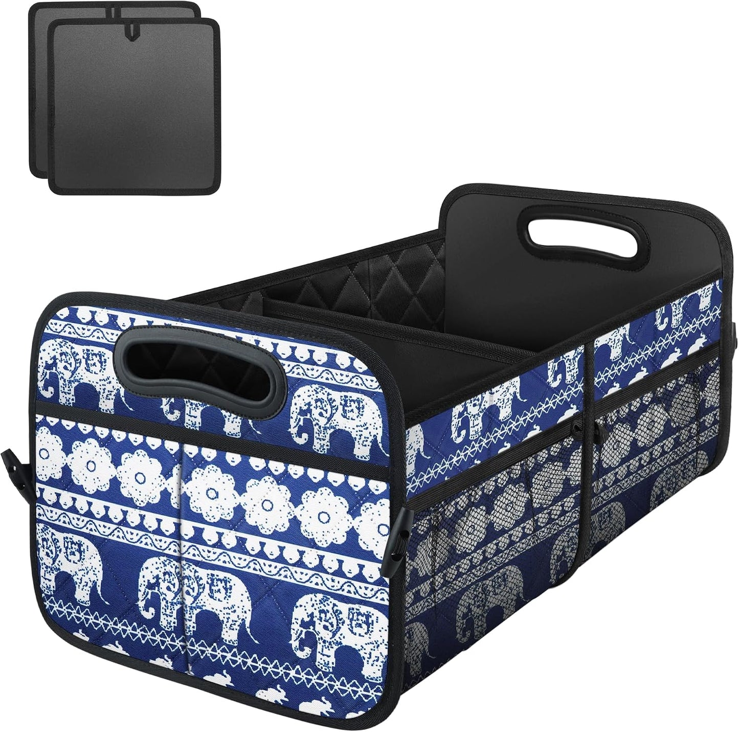 Deosk Collapsible Car Organizer with 6 Pockets, 50L Multi-Compartment Trunk Organizer, Accessories for Women/Men - Blue Elephant
