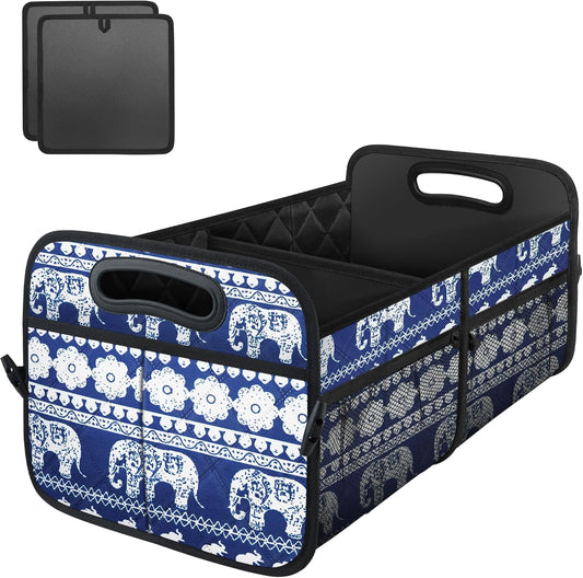 Deosk Collapsible Car Organizer with 6 Pockets, 50L Multi-Compartment Trunk Organizer, Accessories for Women/Men - Blue Elephant