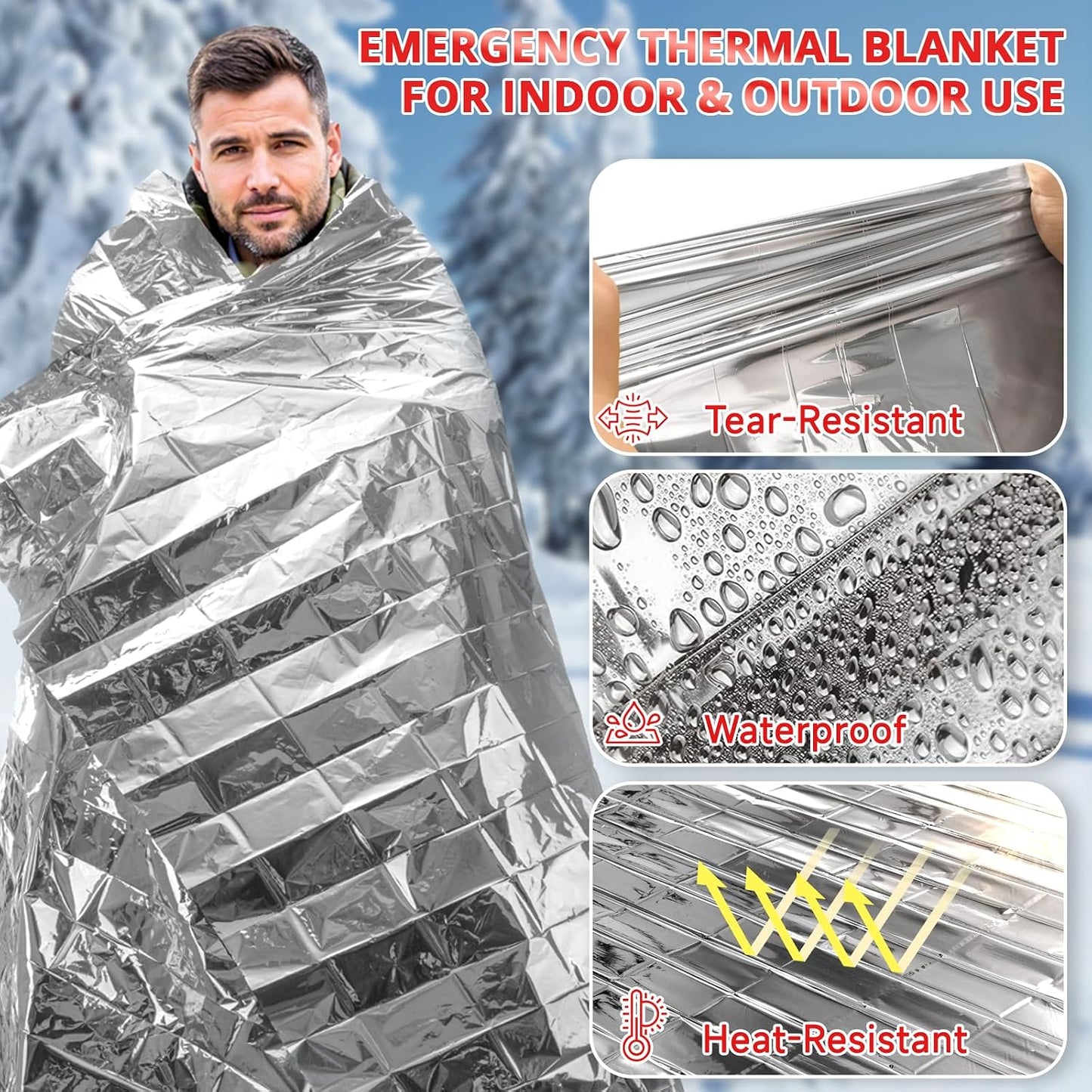 SecuCaptain Survival Emergency Thermal Blankets: 4/10/25/30/50/75/100 PCS Extra Large 84” x63” Space Mylar Blanket Kit for Outdoor Cold Winter Camping Hiking Car Bug Out Bag or First Aid