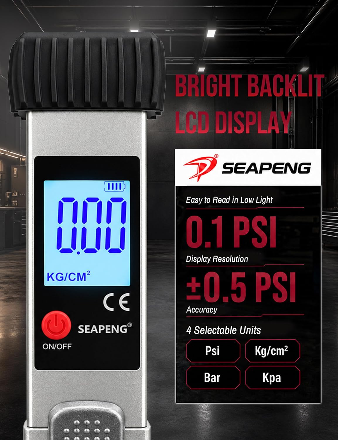 Heavy-Duty Digital Tire Pressure Gauge with Inflator, 5-230 PSI