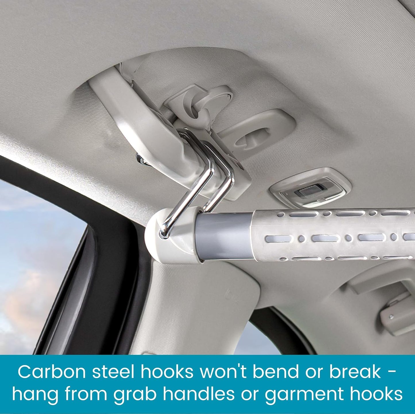 High Road Car Clothes Hanger Bar - Carbon Steel No Assembly Clothes Rod for Car, Truck or Van With Solid Metal Hooks - Fully Assembled Expandable Clothing Bar Slides from 32 To 62" Long