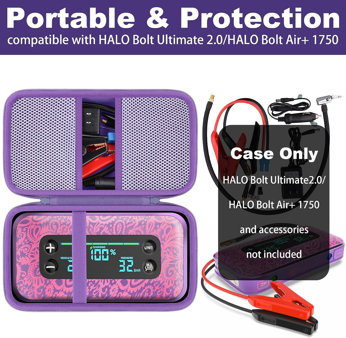 khanka Case for HALO Bolt Ultimate 3.0/2.0/Air+1750 Jump Starter,Purple