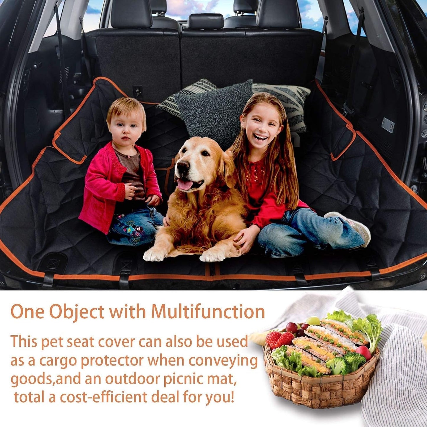 petalage Car Seat Protector, 52” x 50“ for for Familay Car & Regular SUVs, 600D Heavy Duty Car Seat Cover Waterproof Dog Car Seat Cover for Back Seat, Scratch Proof Nonslip Seat Cover for Dogs in Car