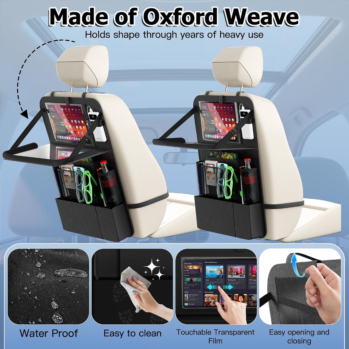 KaiCross Backseat Car Organizer with Upgraded Foldable Tray, Car Seat Organizer for Kids, Travel Accessories with 9 Storage Pockets,Car Seat Organizer Backseat with Touch Screen-1 Pack