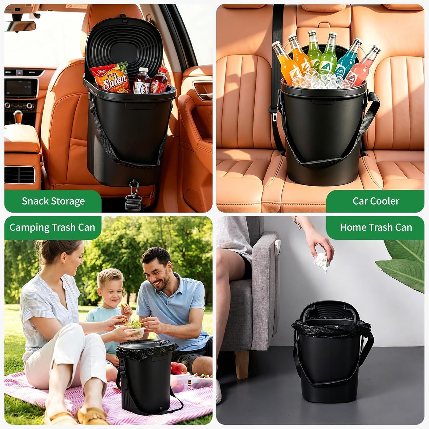 Trash Can for Car Garbage with Lid, Leakproof 100% Silicone Car for Vehicle, Sedan, SUV, Van, MPV &amp; Truck, 2 Gallon Waterproof Auto Waste Bin for Back Seat, Odor-Sealing Vehicle Organizer, Black