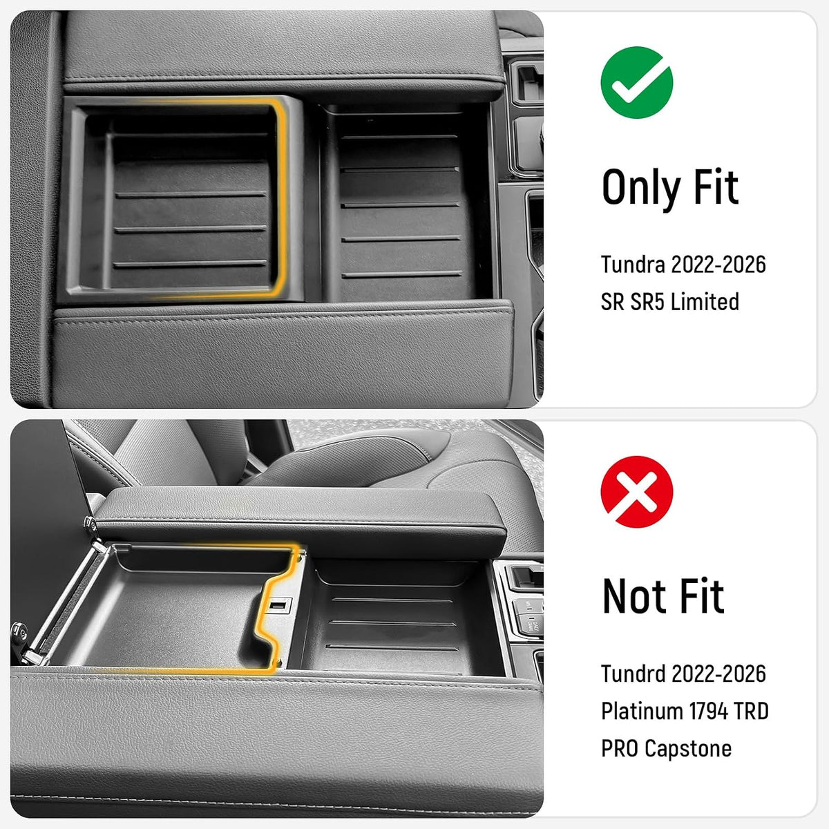 2PC Center Console Tray Liner Compatible with Toyota 2022-2026 Tundra (Only Fit SR,SR5,Limited) & 2023-2026 Sequoia Accessories Center Console Organizer Protective Pad