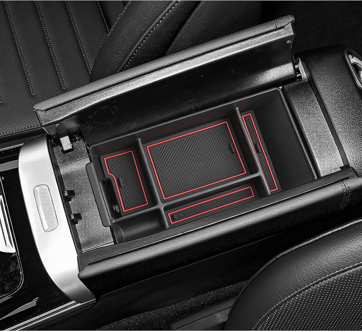 LUWU Center Console Organizer Compatible with 2022-2027 Benz C-Class C300/C300 4Matic/AMG C43/AMG C63 SE Performance W206 Accessories Armrest Console Storage Box Insert Tray ABS Material Red