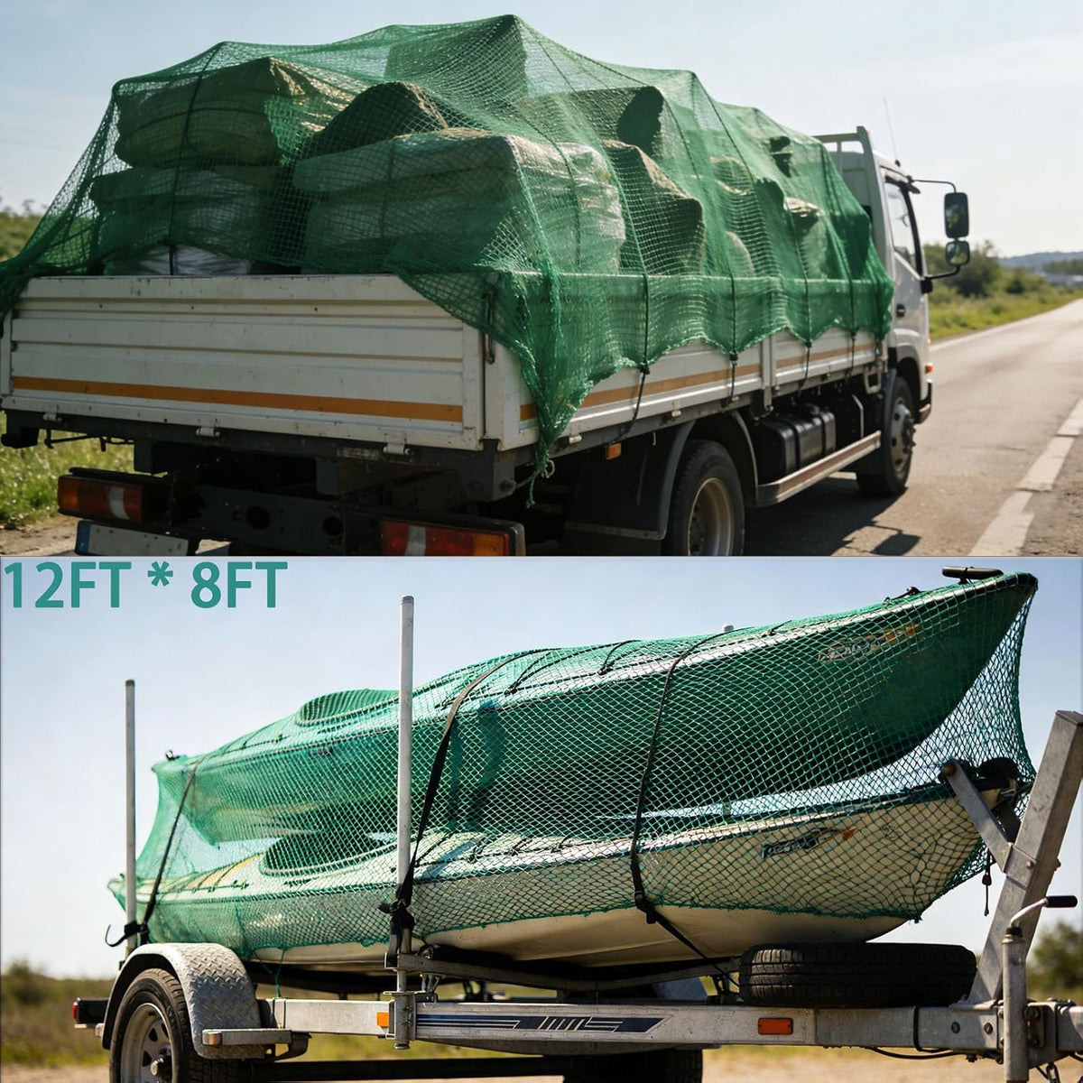 JERBOR Heavy Duty 12ft x 8ft Large PE Cargo Net for Trailer Truck UTV ATV