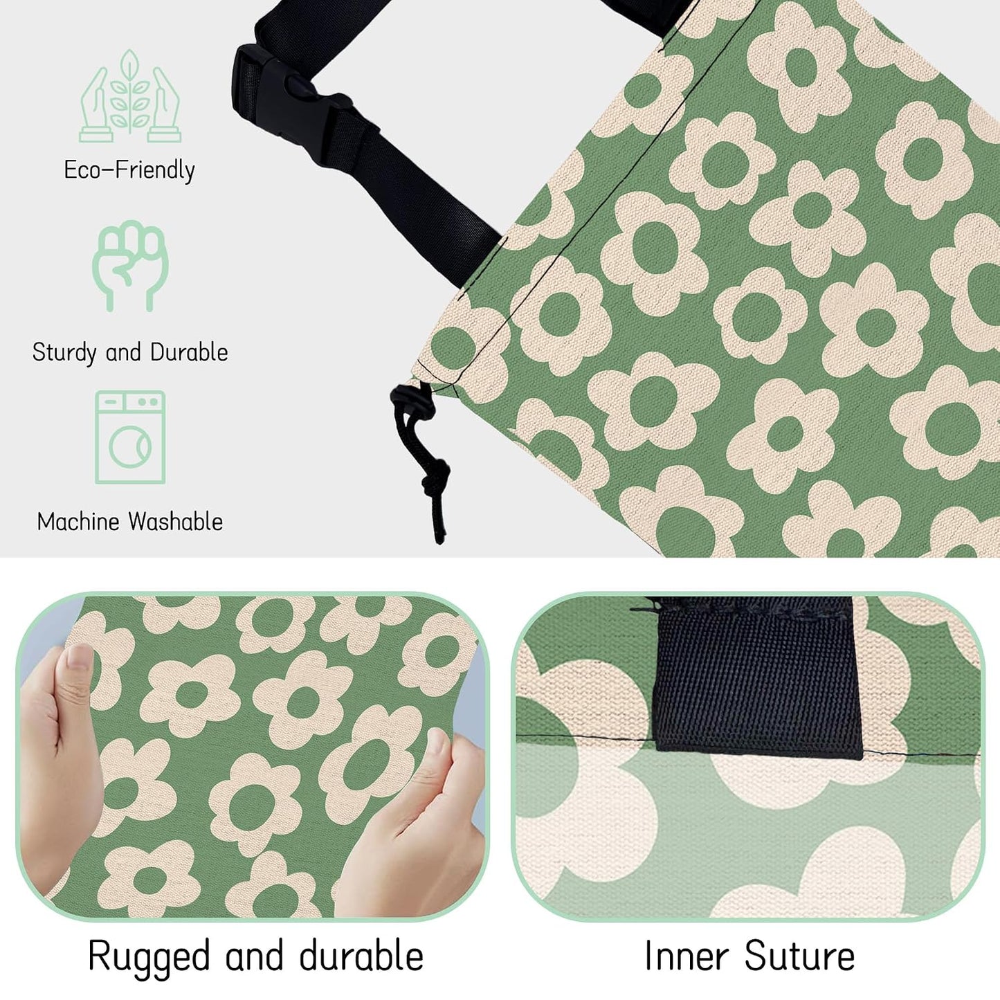 Groovy Florals Car Garbage Bag,Waterproof Small Car Trash Bag Hanging Back of Seat,Drawstring Hanging Car Trash Bag with Adjustable Buckle for Car Accessories